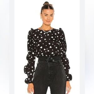 Essentiel Antwerp Zammoth Ruffled Long Sleeve Blouse Back Heart Print Revolve